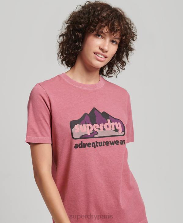 Superdry femmes t-shirt graphique de terrain des années 90 D64Z6210 vêtements rose