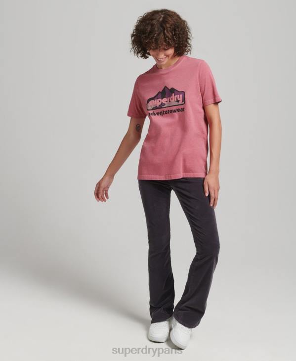 Superdry femmes t-shirt graphique de terrain des années 90 D64Z6210 vêtements rose