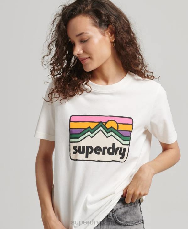 Superdry femmes t-shirt graphique de terrain des années 90 D64Z6276 vêtements blanc