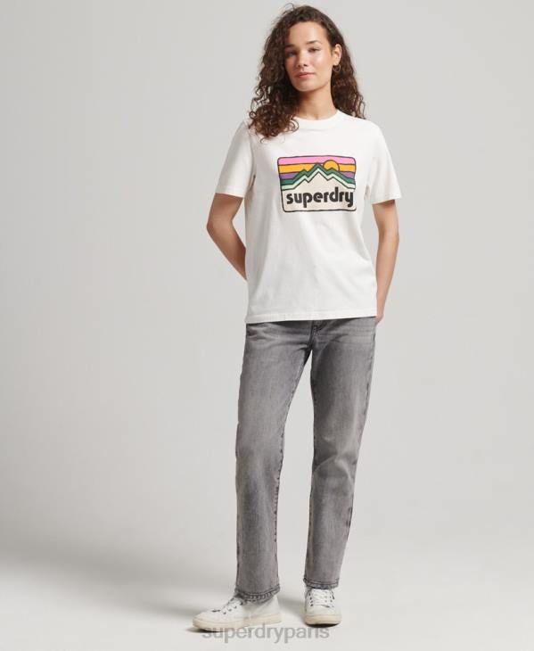 Superdry femmes t-shirt graphique de terrain des années 90 D64Z6276 vêtements blanc
