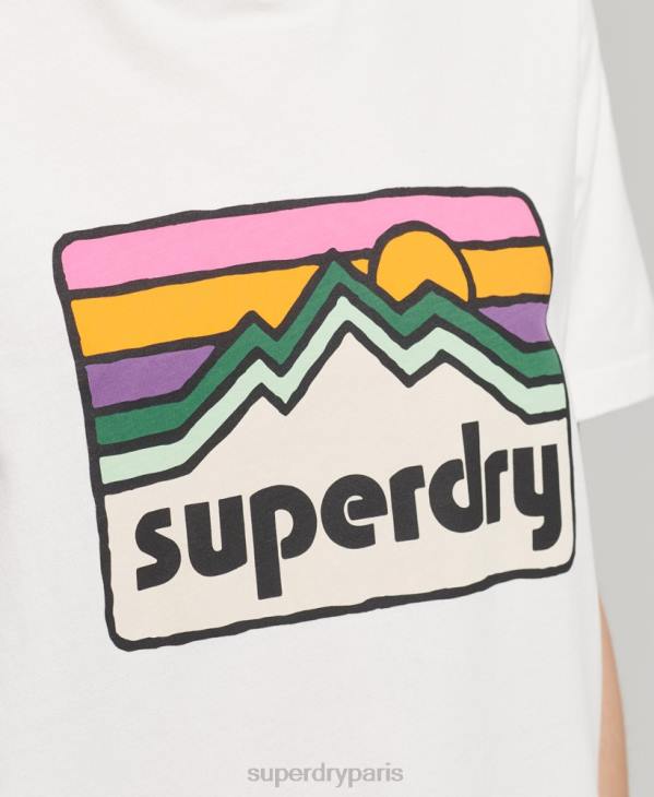 Superdry femmes t-shirt graphique de terrain des années 90 D64Z6276 vêtements blanc