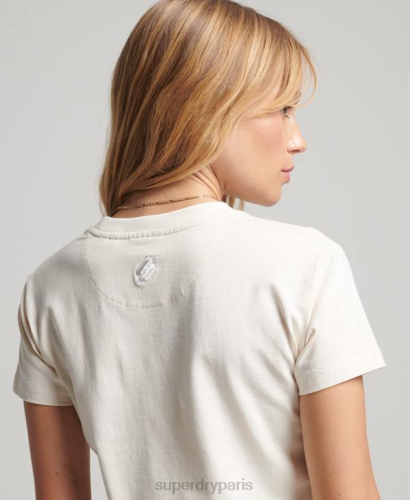 Superdry femmes t-shirt graphique des années 90 D64Z2154 vêtements crème