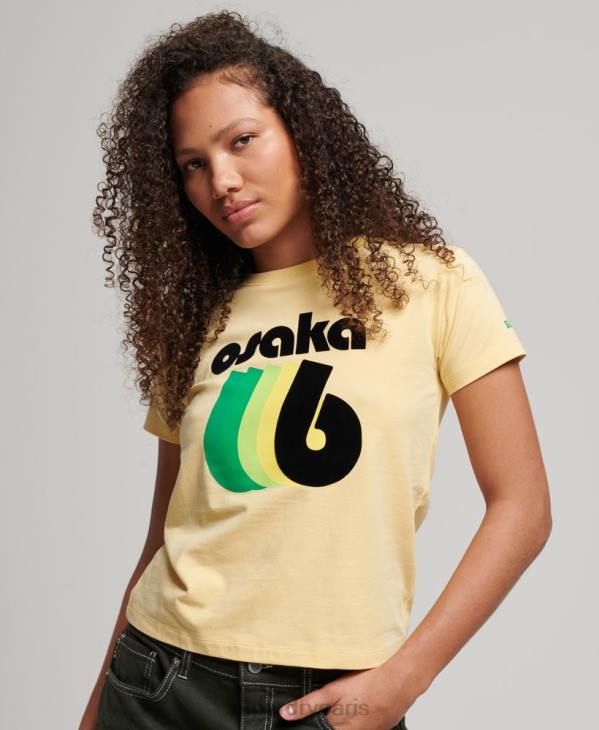 Superdry femmes t-shirt graphique des années 90 D64Z2667 vêtements jaune