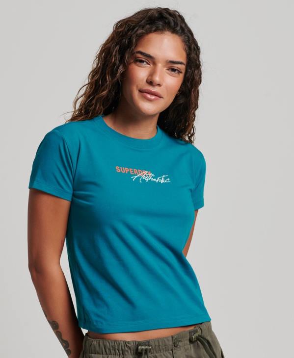 Superdry femmes t-shirt graphique des années 90 D64Z2721 vêtements turquoise