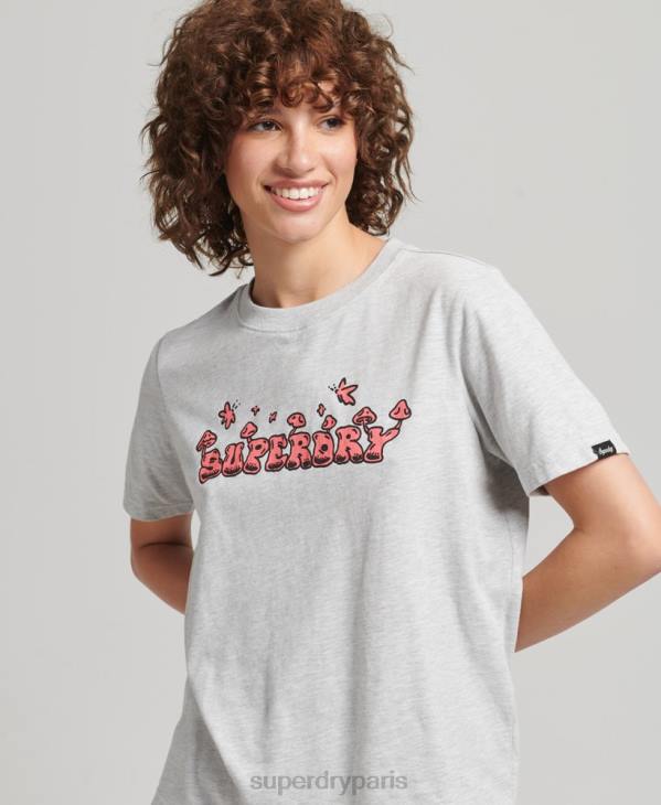 Superdry femmes t-shirt graphique des bois D64Z2729 vêtements gris clair