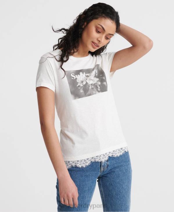 Superdry femmes t-shirt graphique en dentelle tilly D64Z2805 vêtements blanc