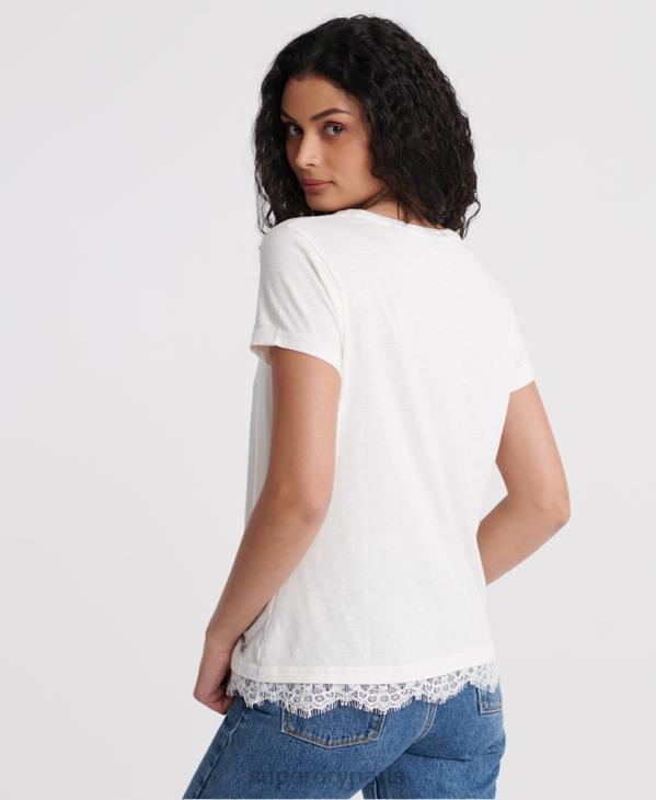 Superdry femmes t-shirt graphique en dentelle tilly D64Z2805 vêtements blanc