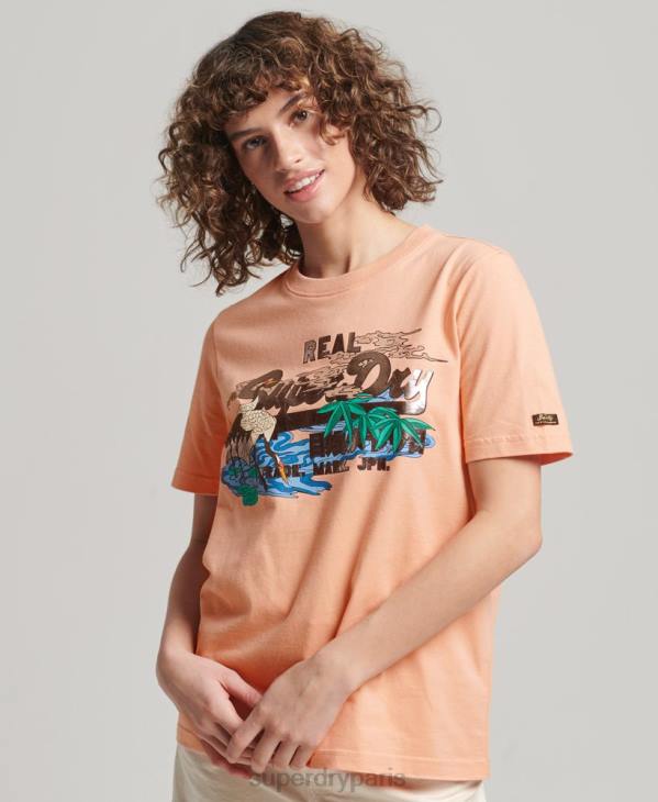 Superdry femmes t-shirt graphique à logo vintage japonais D64Z2679 vêtements orange