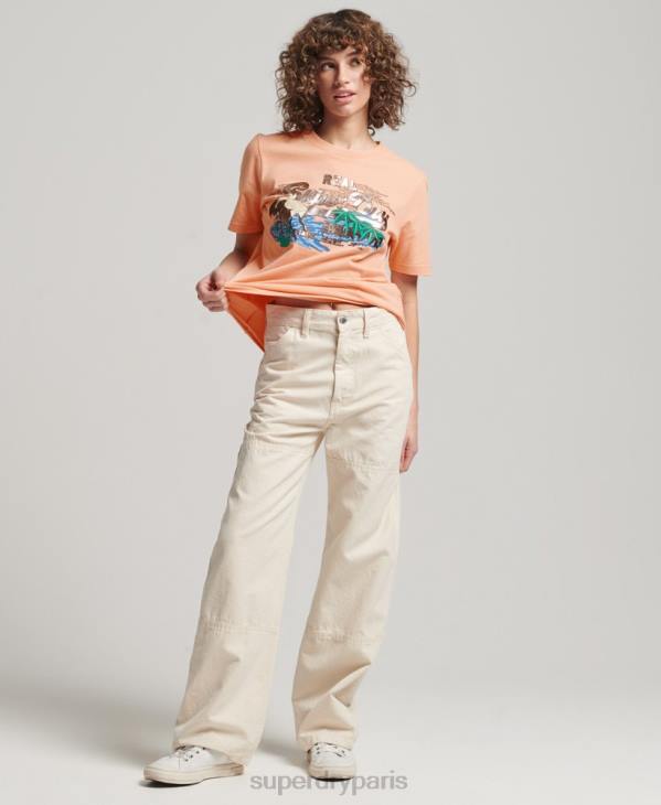 Superdry femmes t-shirt graphique à logo vintage japonais D64Z2679 vêtements orange