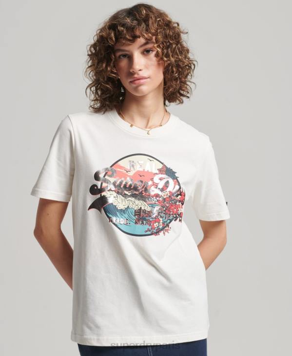Superdry femmes t-shirt graphique à logo vintage japonais D64Z2680 vêtements blanc