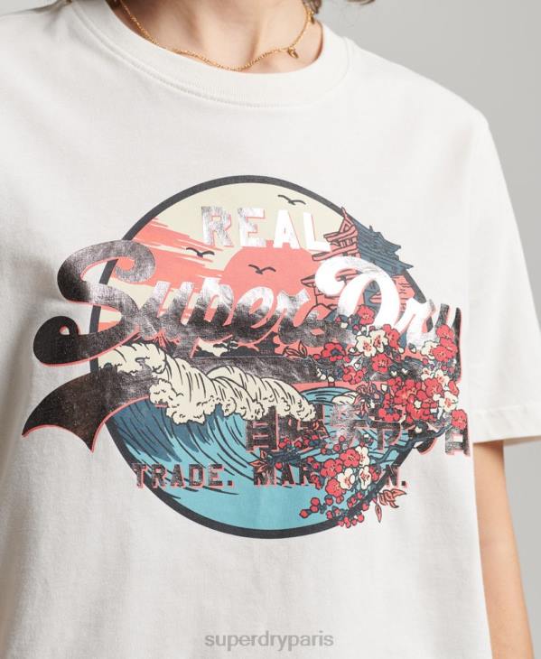 Superdry femmes t-shirt graphique à logo vintage japonais D64Z2680 vêtements blanc