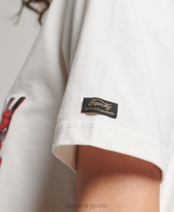 Superdry femmes t-shirt graphique à logo vintage japonais D64Z2680 vêtements blanc