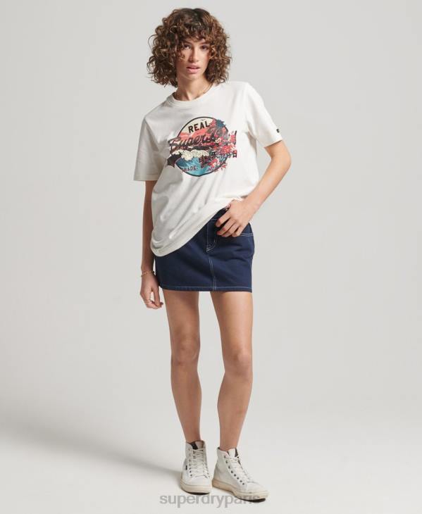 Superdry femmes t-shirt graphique à logo vintage japonais D64Z2680 vêtements blanc