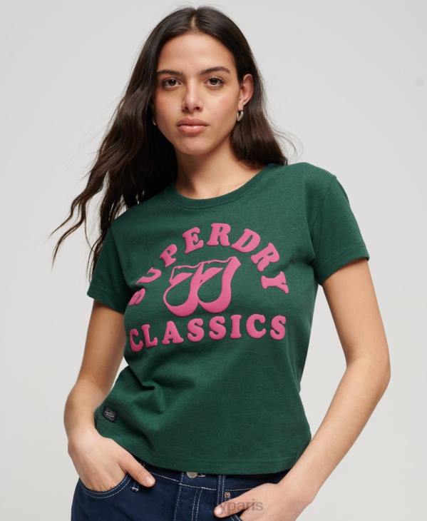 Superdry femmes t-shirt graphique néon archive D64Z2650 vêtements vert