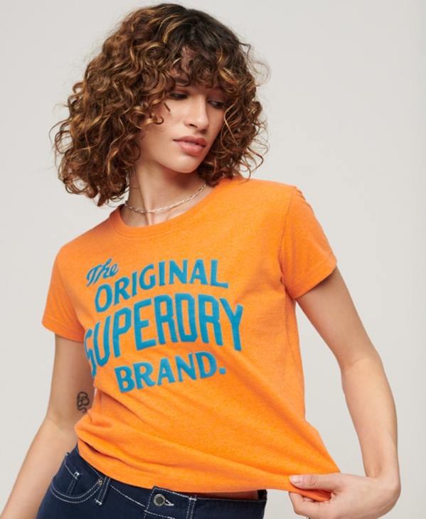 Superdry femmes t-shirt graphique néon archive D64Z2668 vêtements orange