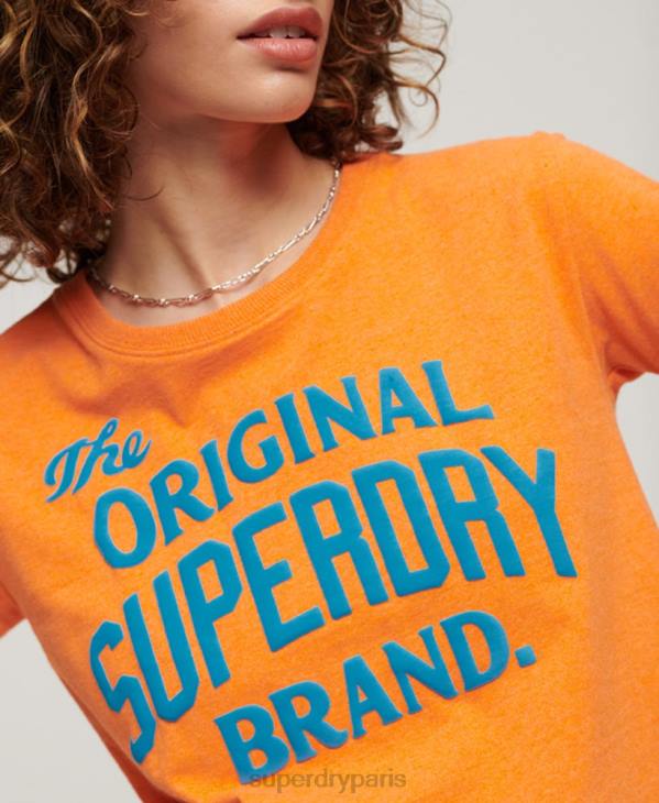 Superdry femmes t-shirt graphique néon archive D64Z2668 vêtements orange
