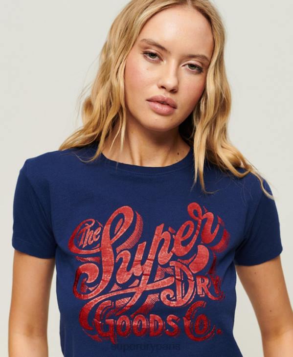 Superdry femmes t-shirt graphique scénarisé workwear D64Z1971 vêtements marine