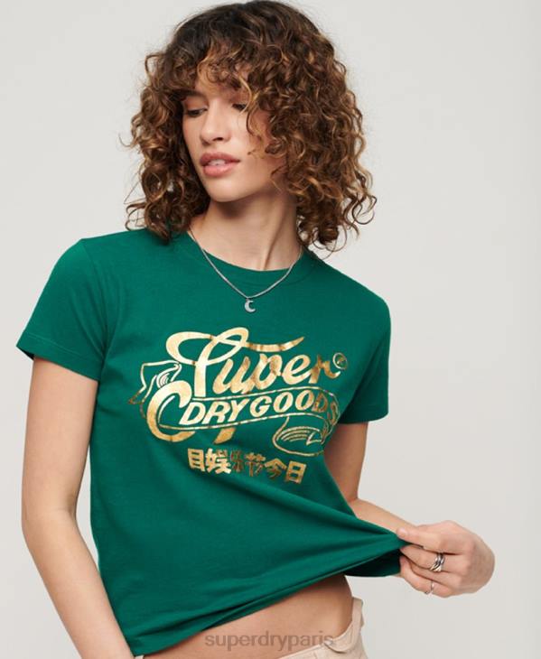 Superdry femmes t-shirt graphique scénarisé workwear D64Z2099 vêtements vert