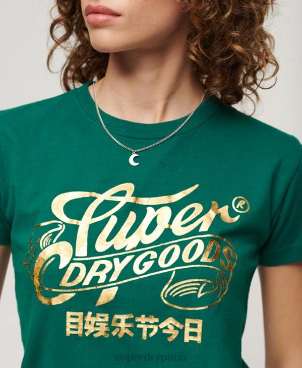 Superdry femmes t-shirt graphique scénarisé workwear D64Z2099 vêtements vert