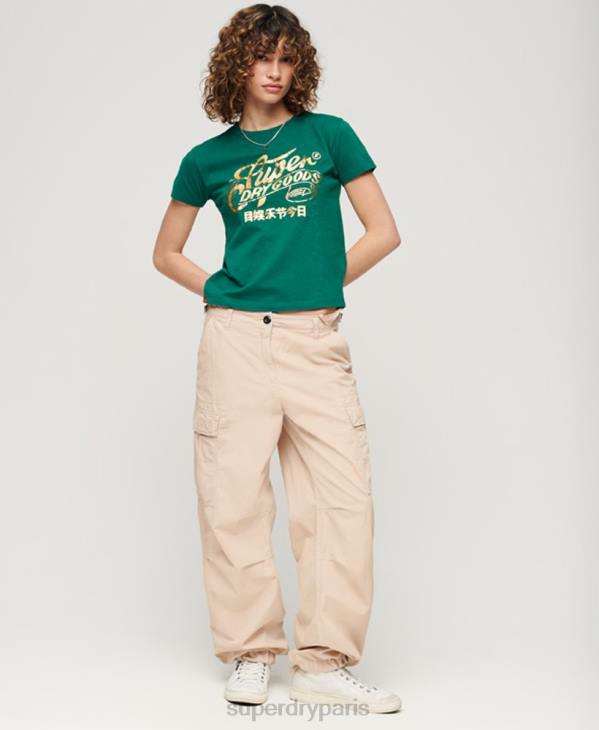 Superdry femmes t-shirt graphique scénarisé workwear D64Z2099 vêtements vert