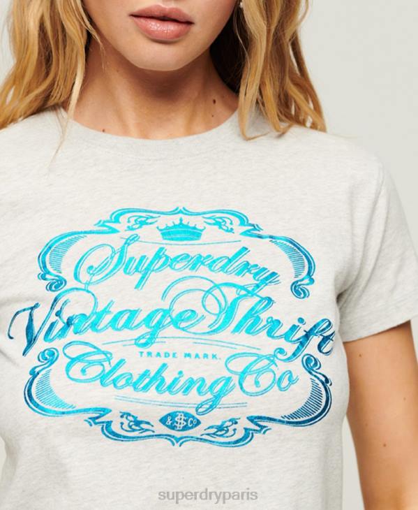 Superdry femmes t-shirt graphique scénarisé workwear D64Z2115 vêtements gris clair