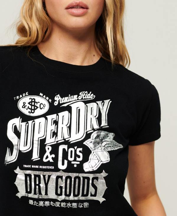 Superdry femmes t-shirt graphique scénarisé workwear D64Z2122 vêtements noir