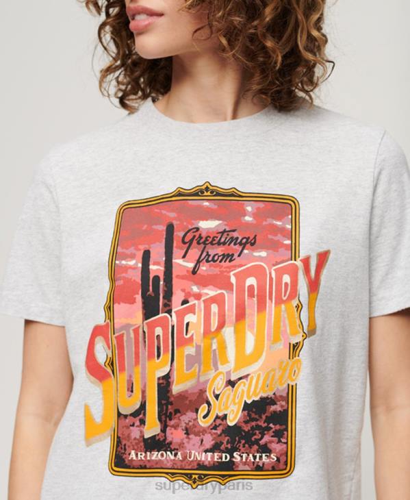 Superdry femmes t-shirt graphique souvenir de voyage D64Z2622 vêtements gris