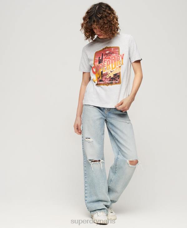 Superdry femmes t-shirt graphique souvenir de voyage D64Z2622 vêtements gris