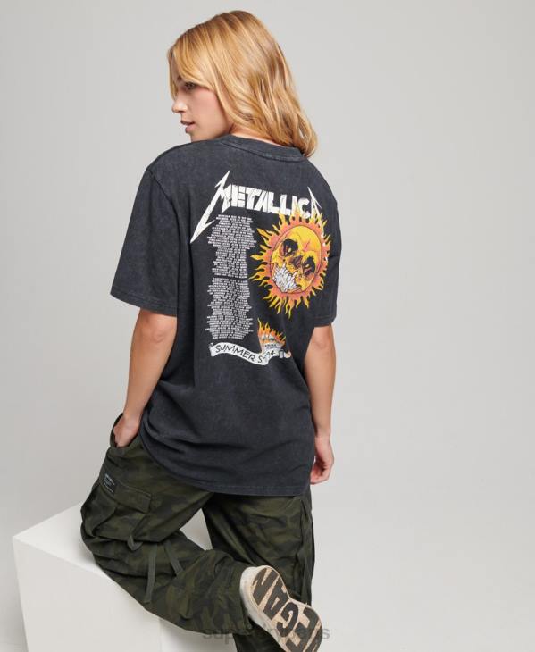 Superdry femmes t-shirt groupe édition limitée metallica D64Z2799 vêtements noir