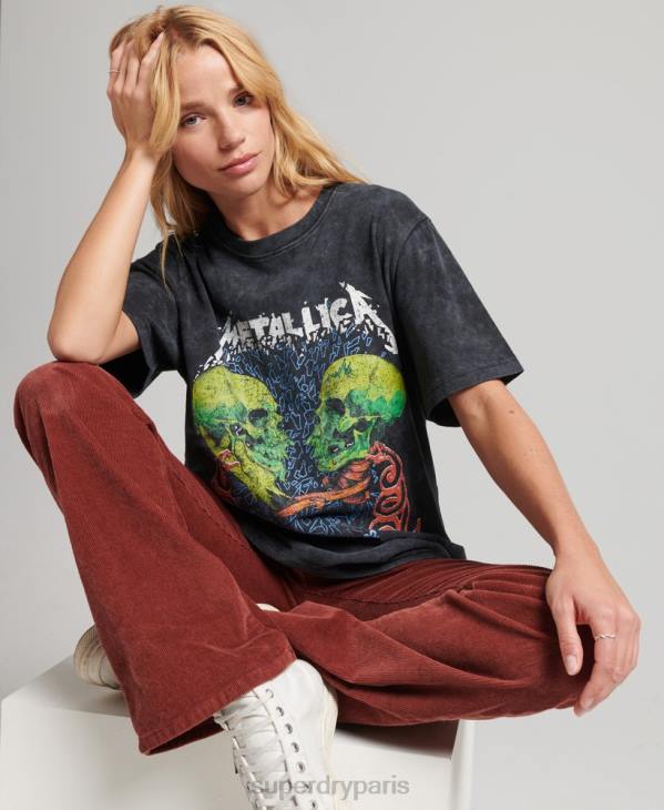 Superdry femmes t-shirt groupe édition limitée metallica D64Z2855 vêtements noir
