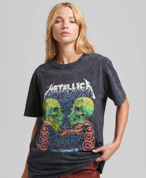 Superdry femmes t-shirt groupe édition limitée metallica D64Z2855 vêtements noir