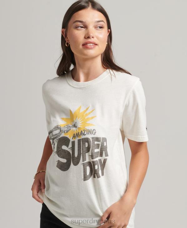 Superdry femmes t-shirt indé vintage D64Z6221 vêtements crème