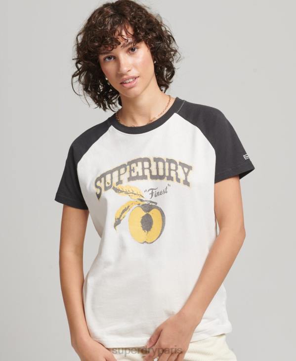 Superdry femmes t-shirt indie raglan D64Z6251 vêtements blanc