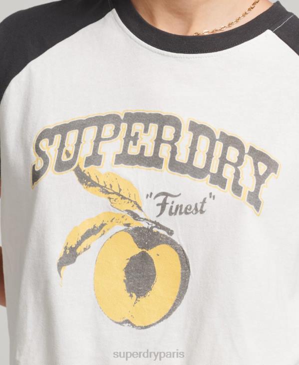 Superdry femmes t-shirt indie raglan D64Z6251 vêtements blanc