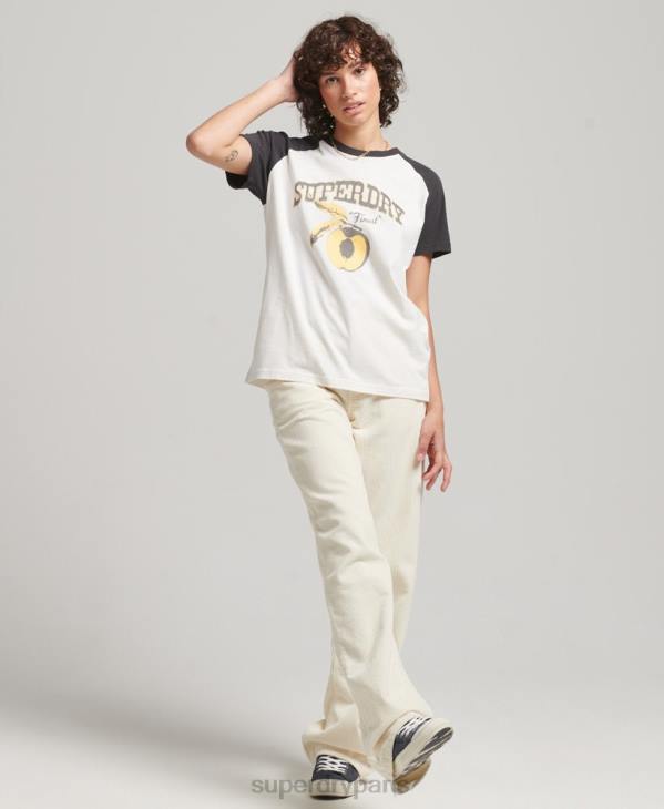 Superdry femmes t-shirt indie raglan D64Z6251 vêtements blanc