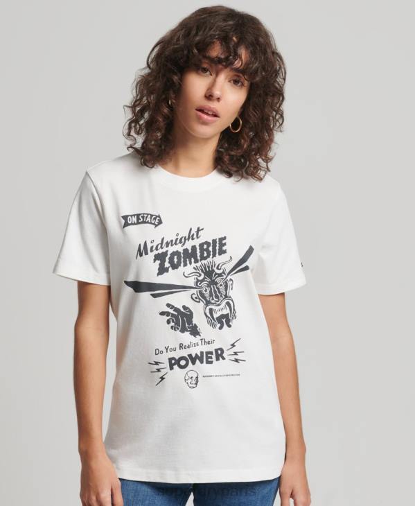 Superdry femmes t-shirt lignes de croisement vintage D64Z2812 vêtements crème