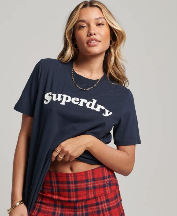 Superdry femmes t-shirt logo cooper classique des années 70 D64Z2734 vêtements marine