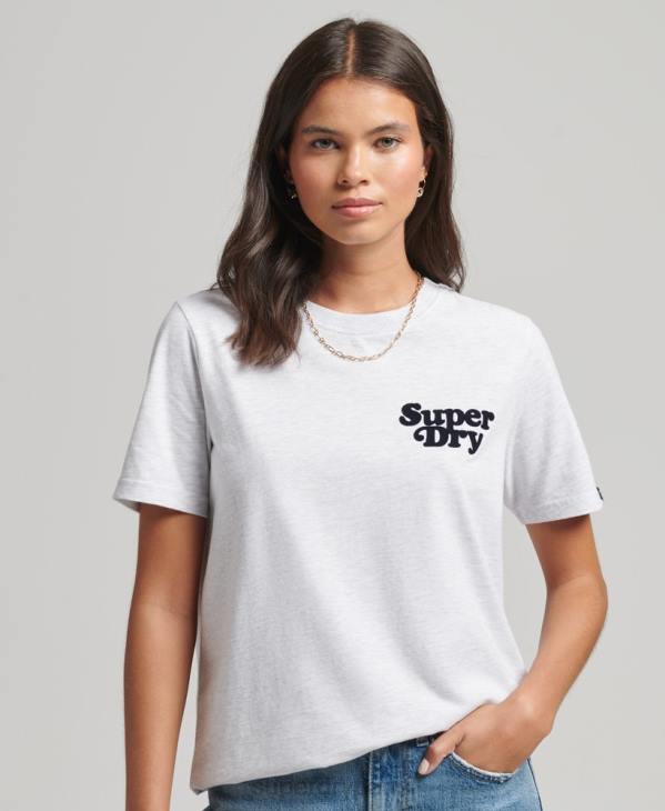 Superdry femmes t-shirt logo cooper classique des années 70 D64Z6200 vêtements gris clair