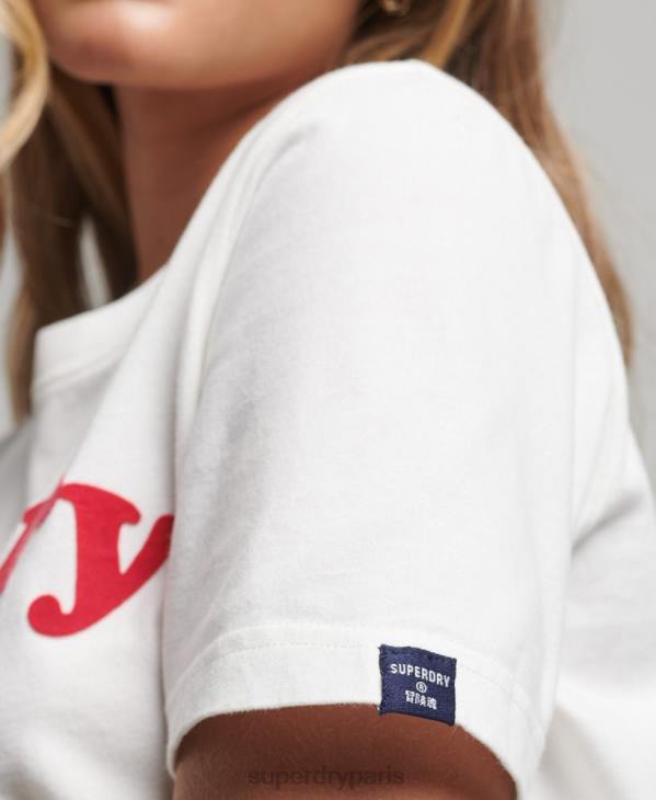 Superdry femmes t-shirt logo cooper classique des années 70 D64Z6204 vêtements crème