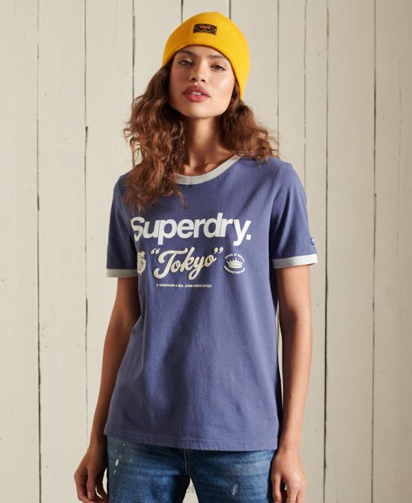 Superdry femmes t-shirt logo core american classics à sonnerie D64Z6298 vêtements marine