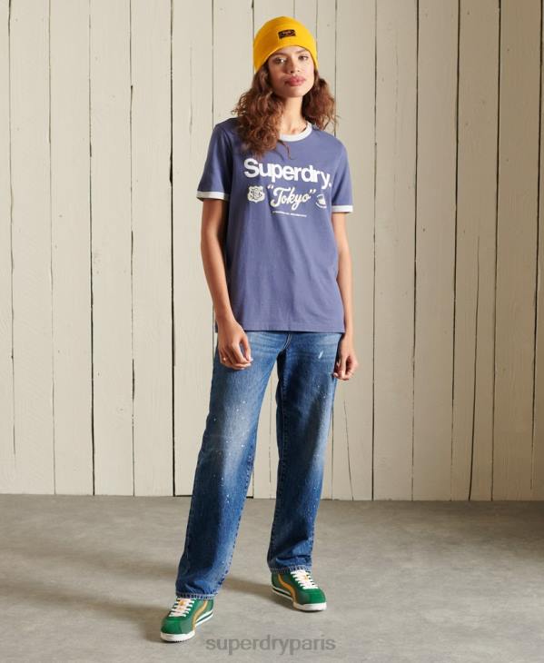 Superdry femmes t-shirt logo core american classics à sonnerie D64Z6298 vêtements marine