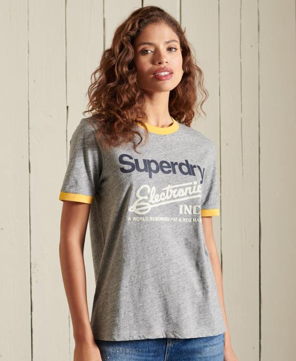 Superdry femmes t-shirt logo core american classics à sonnerie D64Z6304 vêtements gris