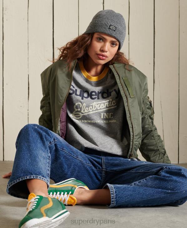 Superdry femmes t-shirt logo core american classics à sonnerie D64Z6304 vêtements gris