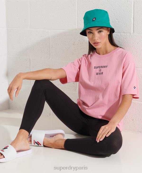 Superdry femmes t-shirt à logo d'entreprise D64Z6278 vêtements rose