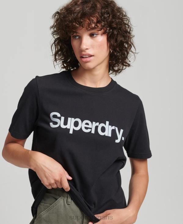 Superdry femmes t-shirt à logo en coton biologique D64Z2793 vêtements noir