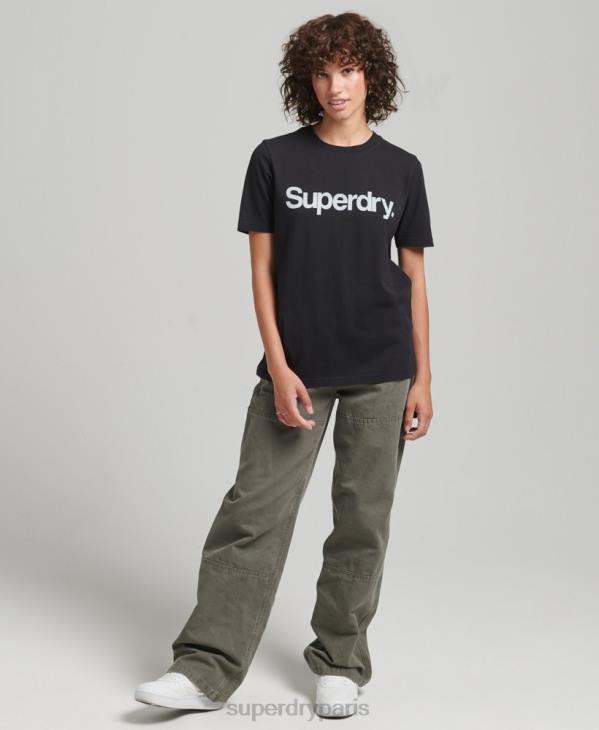 Superdry femmes t-shirt à logo en coton biologique D64Z2793 vêtements noir