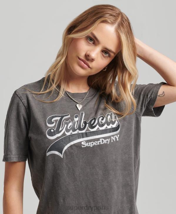 Superdry femmes t-shirt à logo graphique D64Z2810 vêtements gris foncé