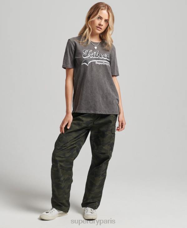 Superdry femmes t-shirt à logo graphique D64Z2810 vêtements gris foncé
