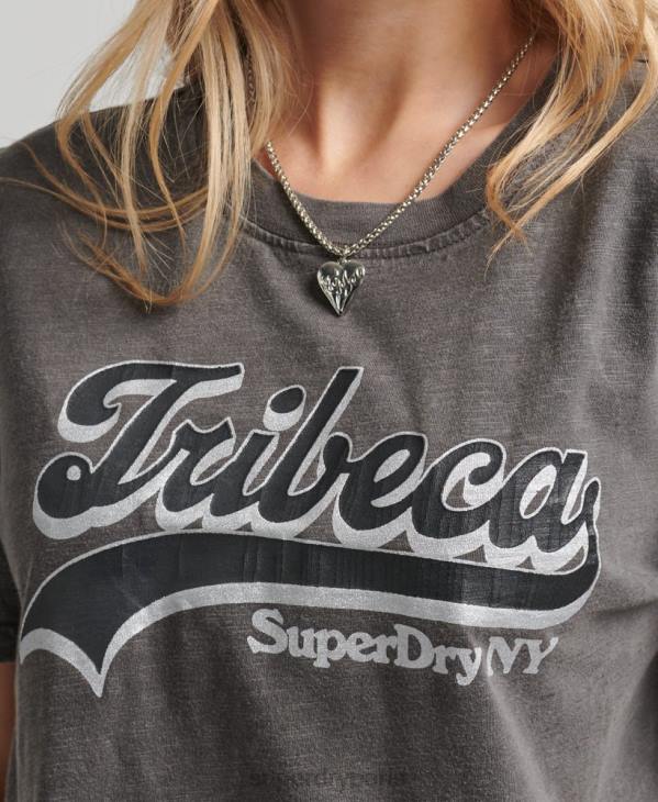 Superdry femmes t-shirt à logo graphique D64Z2810 vêtements gris foncé