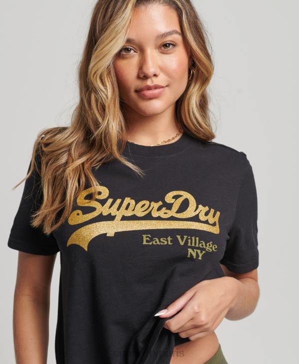 Superdry femmes t-shirt à logo graphique D64Z6185 vêtements noir